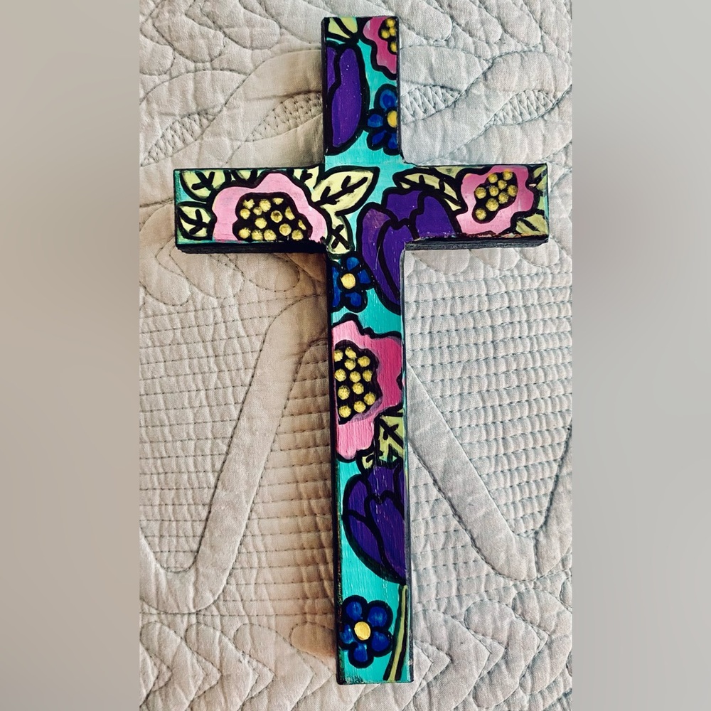 8" x 4.5" hand painted wood cross